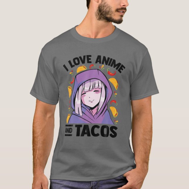 Camiseta Adoro Animes E Tacos - Kawaii Blushing Otaku Gir (Frente)