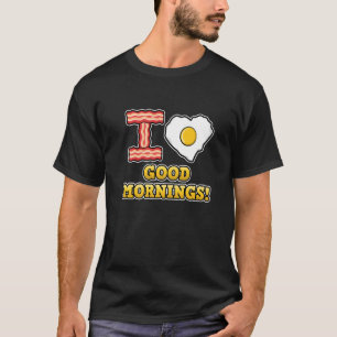 Camiseta Adoro Boas Manhãs Coração Bonita Adorava Ovo Frita