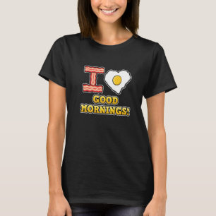 Camiseta Adoro Boas Manhãs Coração Bonita Adorava Ovo Frita