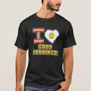 Camiseta Adoro Boas Manhãs Coração Bonita Adorava Ovo Frita