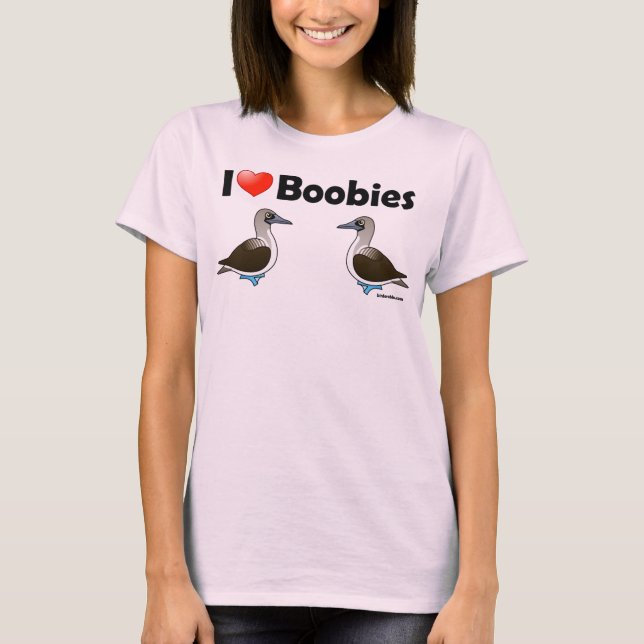 Camiseta Adoro Boobies de pés azuis (Frente)