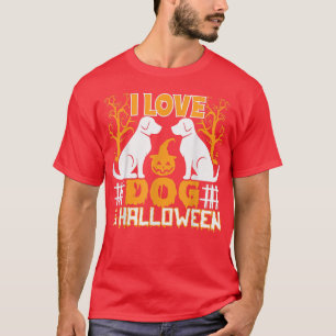 Camiseta Adoro Cachorros e Árvores Assombradas de Halloween