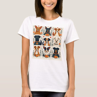 Camiseta Adoro cães - estilo Folk Art 3x3