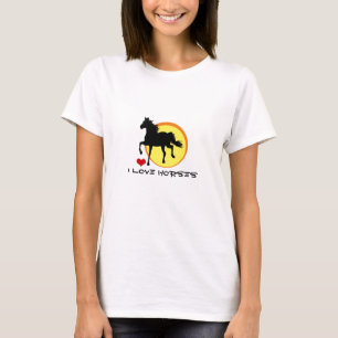 Camiseta Adoro Cavalos e Cavalos Negros Correndo / Horticul