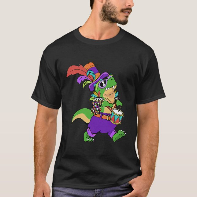 Camiseta Adoro Celebrar Mardi Gras Marchando Dinossauro Pa (Frente)