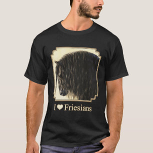 Camiseta Adoro Coração Cavalos Negros Fresianos Cavalos Neg