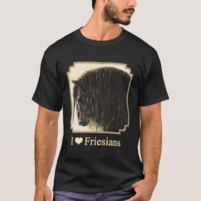 Camiseta Adoro Coração Cavalos Negros Fresianos Cavalos Neg (Frente)