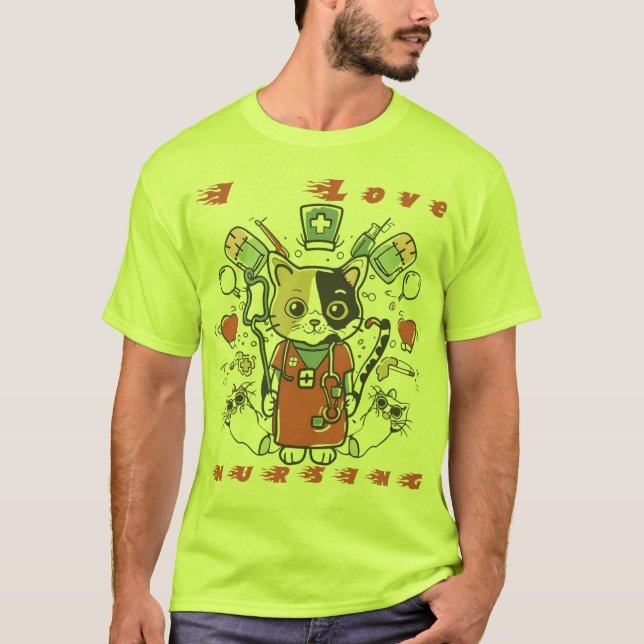 Camiseta Adoro Enfermagem - Gato Enfermeiro (Frente)