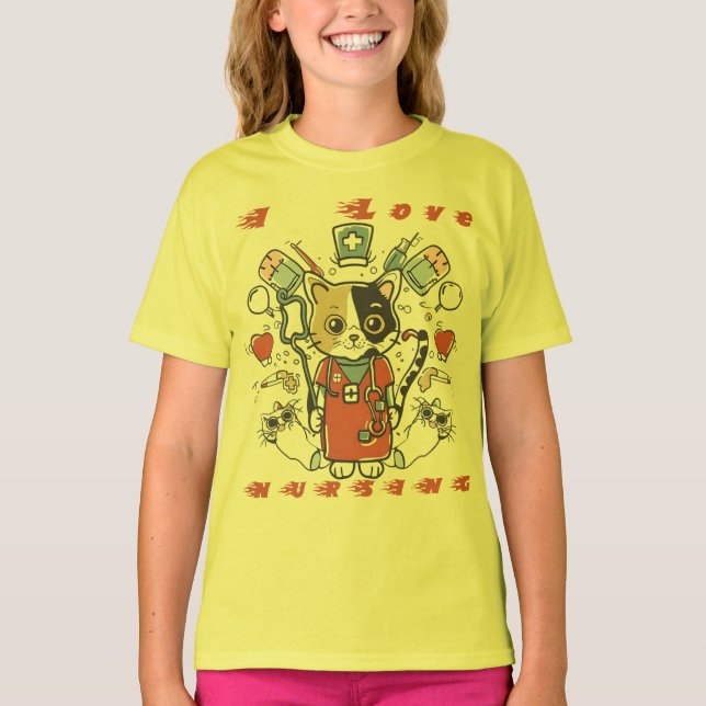 Camiseta Adoro Enfermagem - Gato Enfermeiro (Frente)