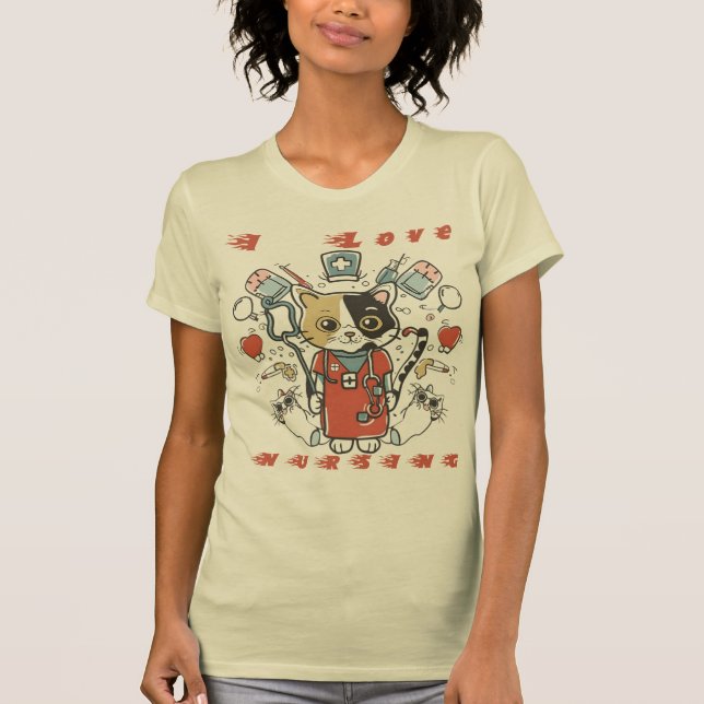 Camiseta Adoro Enfermagem - Gato Enfermeiro (Frente)