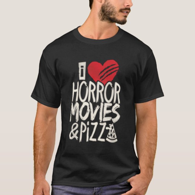 Camiseta Adoro Filmes De Horror E Filme De Pizza (Frente)