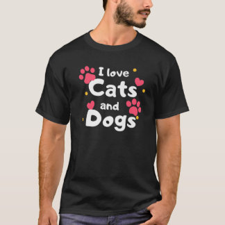 Camiseta Adoro Gatos E Cães, Animais De Companhia
