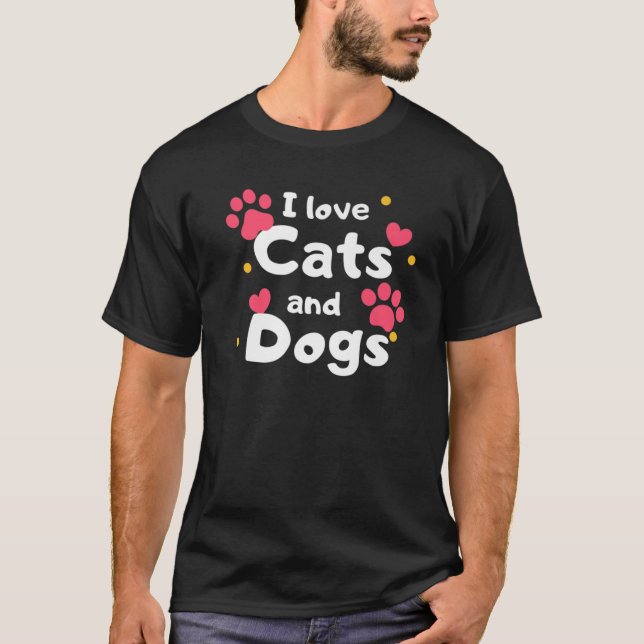 Camiseta Adoro Gatos E Cães, Animais De Companhia (Frente)