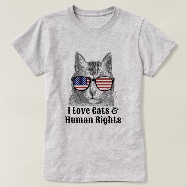 Camiseta Adoro gatos e direitos humanos (Frente do Design)