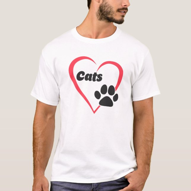 Camiseta Adoro Gatos, Gatos Cardíacos, Gatos De Gato, Gato  (Frente)