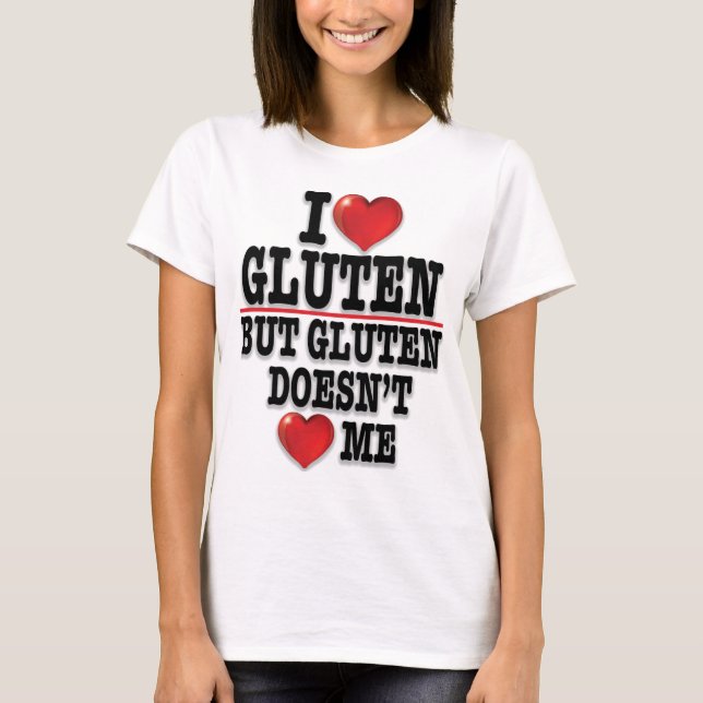 Camiseta Adoro Gluten, mas Gluten não me ama (claro) (Frente)