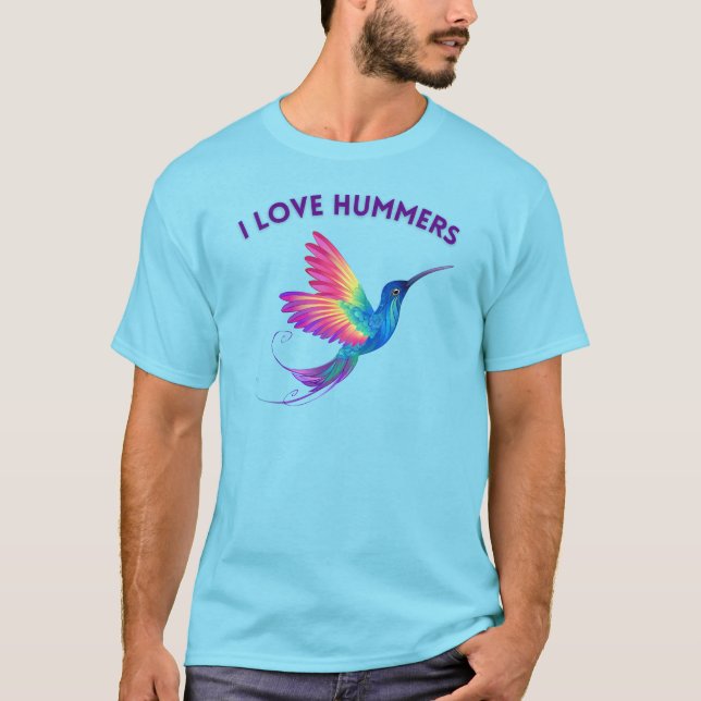 Camiseta Adoro Hummers Exóticos Rainbow Hummingbird Voando (Frente)