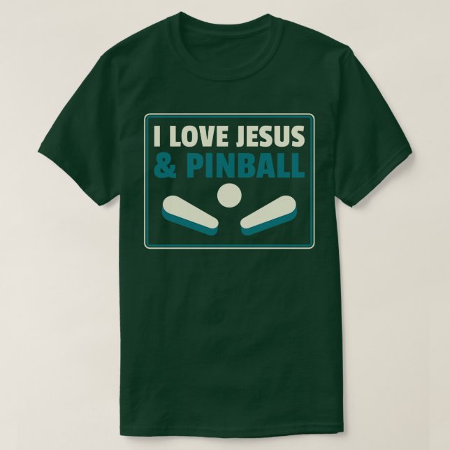 Camiseta Adoro Jesus e Pinball Machines Arcade Gam Engraçad (Frente do Design)