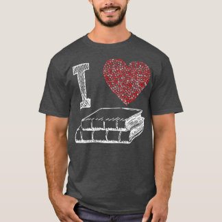 Camiseta Adoro Livros Leitura de Bookworm Coração Bonito