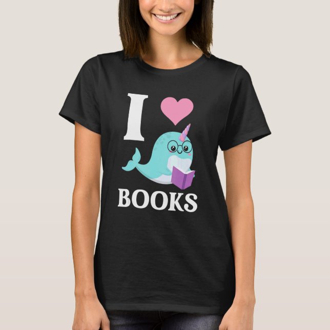 Camiseta Adoro livros Narwha Unicorn Crianças Meninas de Vo (Frente)