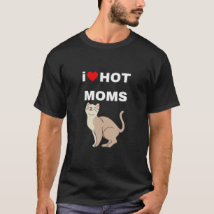 Camiseta Adoro Mães Quentes Coração Vermelho Engraçado