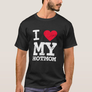Camiseta Adoro Mães Quentes Coração Vermelho Engraçado 