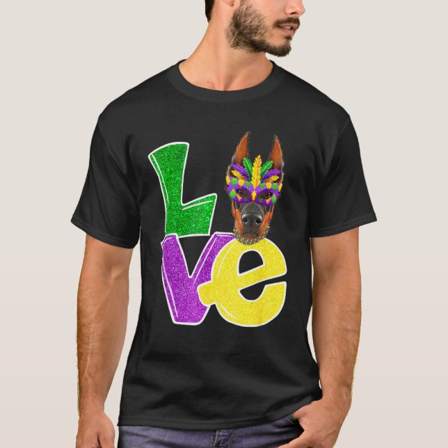 Camiseta Adoro Mardi Gras Costume Doberman Dog Puppy (Frente)