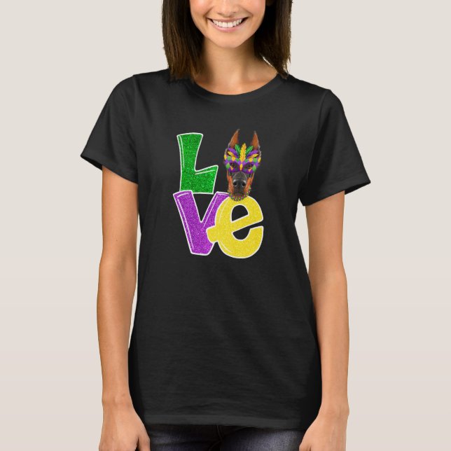 Camiseta Adoro Mardi Gras Costume Doberman Dog Puppy Lover (Frente)