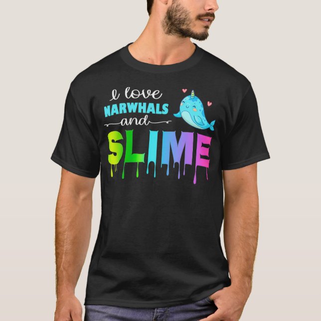 Camiseta Adoro Narwhals e Slime Rainbow Gift Tshir (Frente)