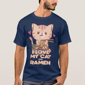 Camiseta Adoro o meu gato e o meu ramen, design engraçado