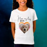Camiseta Adoro o meu nome de fotógrafo de coração de cão<br><div class="desc">Adoro a camiseta da minha filha Pet do Coração do Cão. Uma foto em forma de coração e um texto em script de tendência. Adicione sua foto e seu nome.</div>