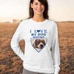 Camiseta Adoro o meu nome de Pet Foto Coração Azul<br><div class="desc">Eu adoro a minha camiseta com o nome Pet Pet do Cachorro Azul. Uma foto em forma de coração. Adicione sua foto e seu nome.</div>