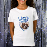 Camiseta Adoro o meu nome de Pet Foto Coração Azul<br><div class="desc">Eu adoro a minha camiseta com o nome Pet Pet do Cachorro Azul. Uma foto em forma de coração. Adicione sua foto e seu nome.</div>