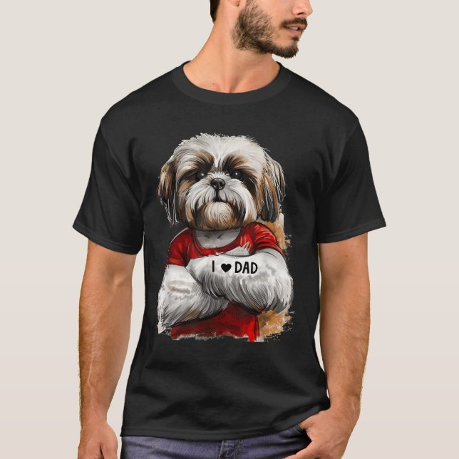 Camiseta Adoro O Pai Tattoo Shih Tzu Pai Dia de os pais Eng (Frente)