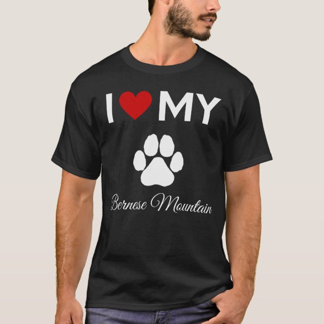 Camiseta Adoro o texto personalizado do meu cão Bernese Mou (Frente)
