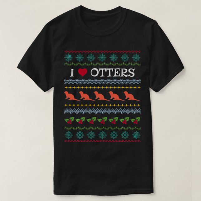 Camiseta Adoro Otters Xmas Feia Doce Amor Ideia (Frente do Design)
