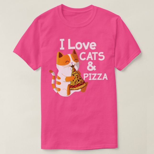 Camiseta Adoro Pizza E Gatos Engraçados (Frente do Design)