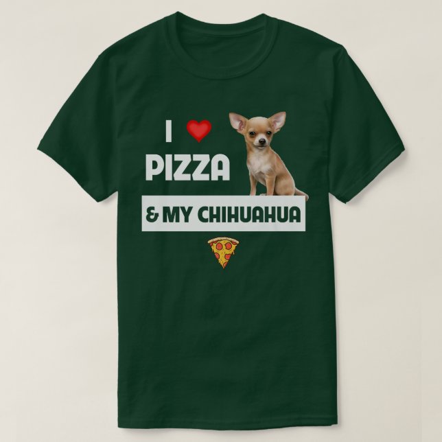 Camiseta Adoro Pizza e Pepperoni, dono do cachorro Chihuahu (Frente do Design)