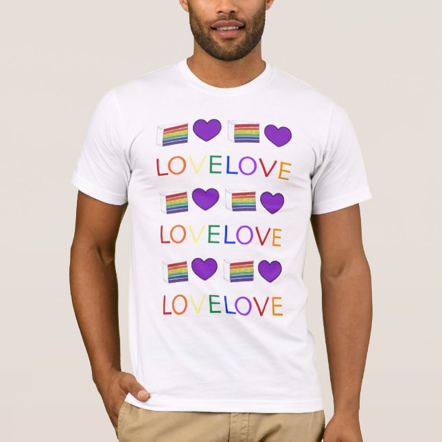 Camiseta Adoro Rainbow Wedding Cake Orgulho gay Heart Tee (Frente)