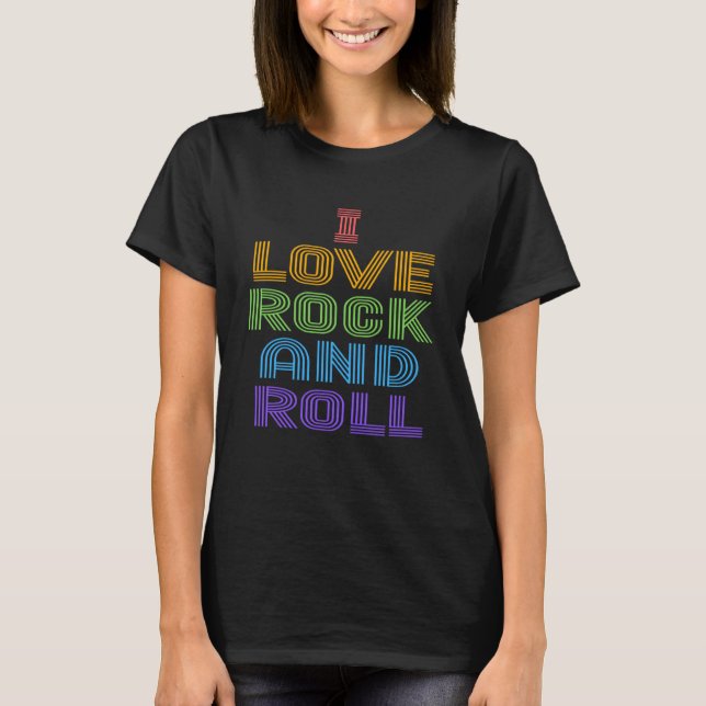 Camiseta Adoro Rock and Roll Rainbow LGBT 70s Disco 70 s (Frente)