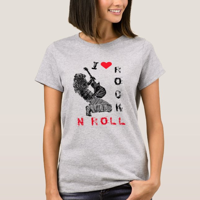 Camiseta Adoro Rock N Roll T-Shirt Gift Rock Guitarist (Frente)