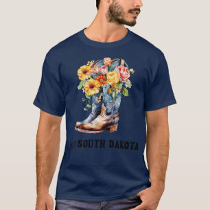 Camiseta Adoro South Dakota Boho Cowboy Boots com Flores