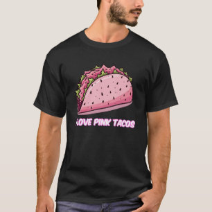 Camiseta Adoro Tacos Rosa, Tee Gráfico de Homens Engraçados