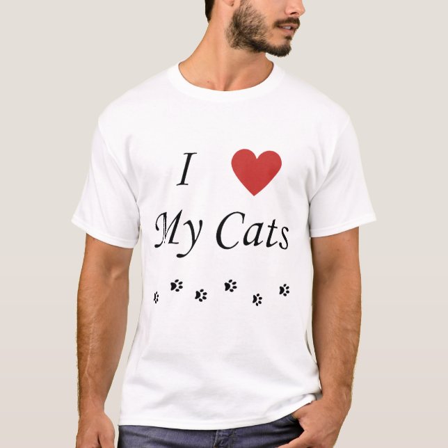 Camiseta Adoro Texto E Coração Dos Meus Gatos (Frente)