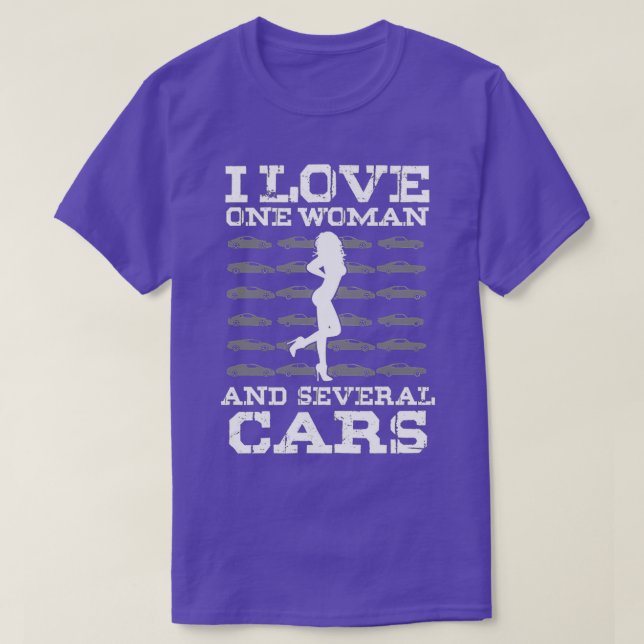 Camiseta Adoro uma mulher e vários carros. (Frente do Design)