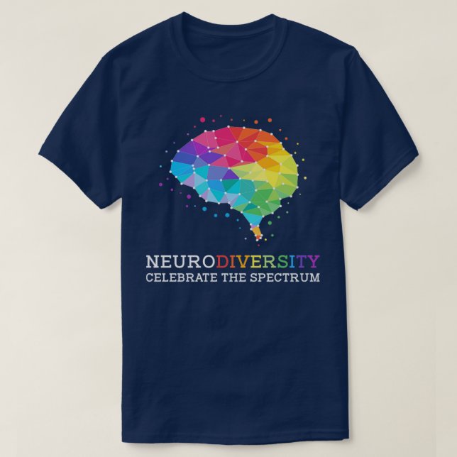 Camiseta Adotar a Neurodiversidade Comemora o Espectro (Frente do Design)