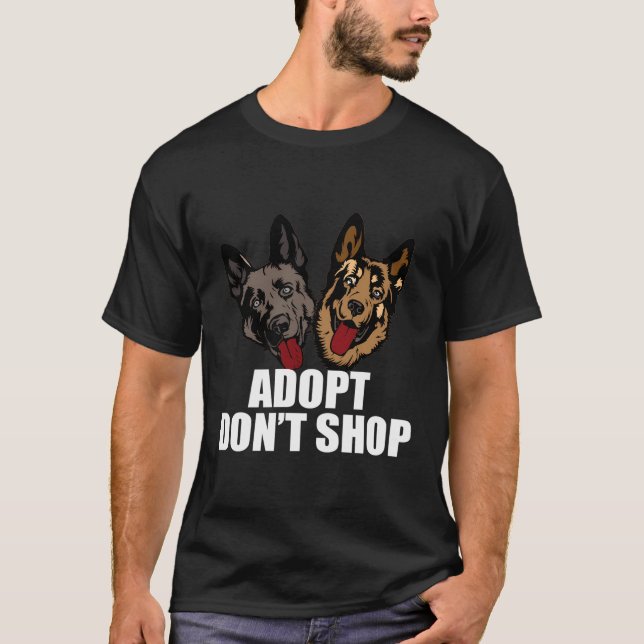 Camiseta Adotar Não Comprar Cães Resgate German shepherd De (Frente)