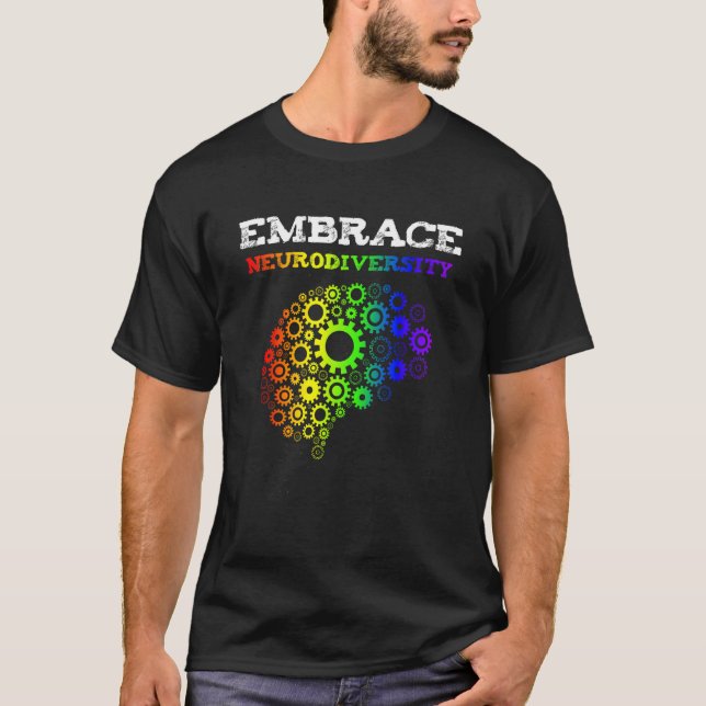 Camiseta Adotar Neurodiversidade Autismo ADHD Rainbow Brain (Frente)