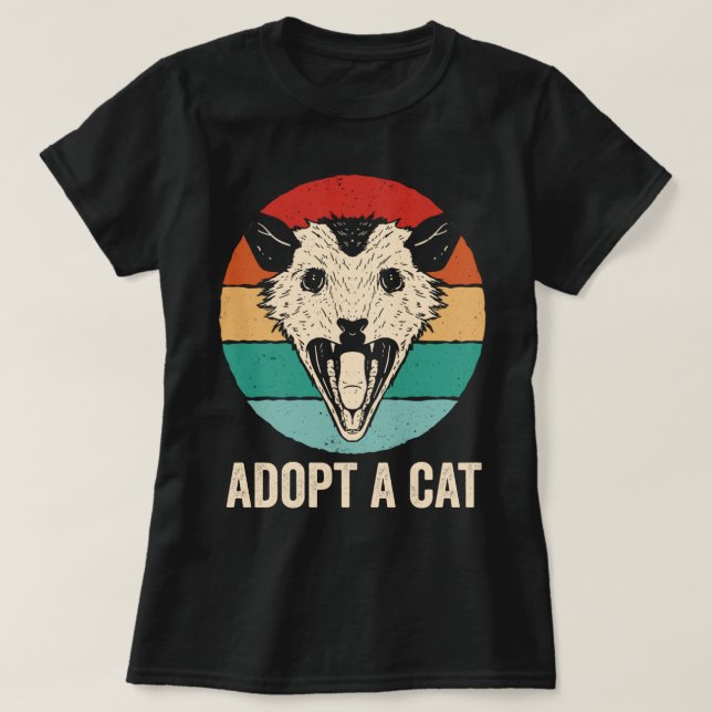 Camiseta Adotar Um Gato Engraçado Possum (Frente do Design)