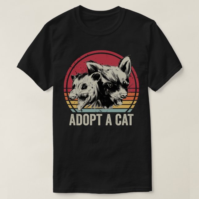 Camiseta Adotar Um Gato Engraçado Possum E Raccoon (Frente do Design)